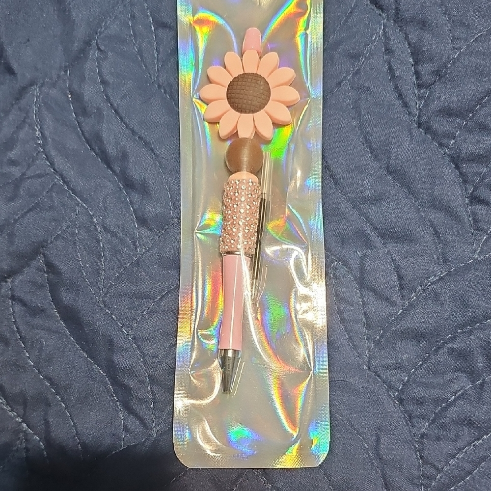 New Pink Sunflower Pen with Rhinestones